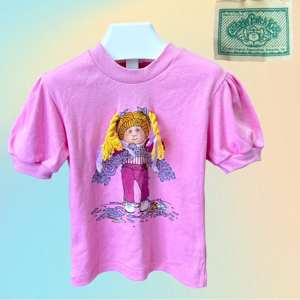 Rare Hard to Find 1984 Pink Cabbage Patch Kids short bubble sleeve Shirt Sz 6x